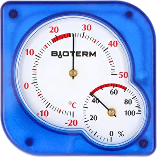 Bimetaal binnen thermometer met hygrometer (-20 tot +50°C), blauw