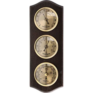 Retro weerstation - walnootkleur met gouden wijzerplaten