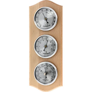 Retro weerstation - natuurlijk hout met zilveren wijzerplaten