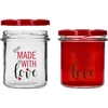 Eenvoudige pot 346ml fi 82 met kleurrijke opdruk "Made With Love" en bordeauxrood deksel, 3 stuks - 4 ['pot met opdruk', ' potten voor conserven', ' decoratieve potten', ' pot met opschrift', ' decoratieve pot', ' potten voor jam', ' glazen pot met deksel', ' pot voor conserven met deksel', ' TO pot', ' twist-off pot']