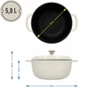 Geëmailleerde gietijzeren pot - ecru, 5,8L - 4 ['gietijzeren potten', ' geëmailleerde gietijzeren potten', ' gietijzeren vaatwerk', ' voordelen van gietijzeren vaatwerk', ' geëmailleerd gietijzer', ' koken in een gietijzeren pot', ' gietijzeren pot met email', ' pot in ecru kleur', ' pot in bordeaux kleur', ' pot in salie kleur', ' waarom koken in gietijzeren potten de moeite waard is', ' als cadeau', ' welke gietijzeren potten te kiezen']