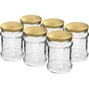 Geribbelde vispot 500ml - met gouden deksel fi 82/6, 6 stuks  - 1 ['glazen pot', ' pot', ' potje', ' potje voor het inmaken van augurken', ' potje voor augurken', ' potje voor conserven', ' potje voor meel', ' potje voor soep', ' potje 500 ml', ' potje met deksel', ' potje voor wecken', ' potten voor wecken', ' potje voor honing']