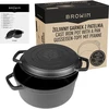 Gietijzeren pan met koekenpan, 5 L + 1 L - 10 ['pan met de pan', ' 2 in 1', ' gietijzeren pan', ' gietijzeren koekenpan', ' gietijzeren koekenpan', ' gietijzeren kookset', ' om te koken', ' om te bakken', ' om te braden', ' voor kampvuur', ' grillpan']