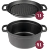 Gietijzeren pan met koekenpan, 5 L + 1 L - 2 ['pan met de pan', ' 2 in 1', ' gietijzeren pan', ' gietijzeren koekenpan', ' gietijzeren koekenpan', ' gietijzeren kookset', ' om te koken', ' om te bakken', ' om te braden', ' voor kampvuur', ' grillpan']