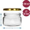 Lage pot 200ml - met gouden deksel fi 82/6, 6 stuks - 5 ['lage pot', ' glazen pot', ' pot 200ml', ' twist-off deksel', ' pot voor jam', ' opslagcontainer', ' zelfgemaakte conserven', ' pot voor haring', ' pot voor salade', ' pot voor dessert']