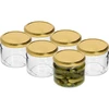 Lage pot 330ml - met gouden deksel fi 82/6, 6 stuks - 3 ['lage pot', ' glazen pot', ' pot 330ml', ' twist-off deksel', ' pot voor jam', ' opslagcontainer', ' zelfgemaakte conserven', ' pot voor haring', ' pot voor salade', ' pot voor dessert']