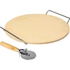 Pizzasteen met handvat en mesje, van cordieriet, rond 33 cm - 2 ['cadeau', ' zelfgemaakte pizza', ' voor het bakken van pizza', ' voor het serveren van pizza', ' voor het bakken van brood', ' voor het bakken van broodjes']