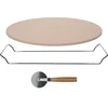 Pizzasteen met handvat en mesje, van cordieriet, rond 33 cm - 3 ['cadeau', ' zelfgemaakte pizza', ' voor het bakken van pizza', ' voor het serveren van pizza', ' voor het bakken van brood', ' voor het bakken van broodjes']