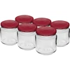Pot 212 ml fi66/4 met bordeauxrood deksel 6 stuks  - 1 ['set van potten', ' potten voor jam', ' potten met deksels', ' potten fi 66', ' potten met deksels 4 klemmen', ' potten met bordeauxrode deksels', ' voor conserven', ' voor wecken', ' kruidencontainer', ' pot voor puree', ' pot voor honing', ' voor gemarineerde paddenstoelen']