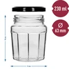 Pot Confituur 230ml met zwarte dek. fi63/4 - 6st - 8 ['pot', ' pot confituur', ' pot 230 ml', ' set van potten', ' glazen potten', ' pot voor conserven', ' potten voor honing', ' potten 6 stuks', ' glazen pot', ' potten voor jam', ' potten voor confituren', ' potten voor marmelades', ' pot voor honing', ' potten met deksels']