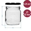 Pot TO 425ml met opdruk 'Huisgemaakte lekkernij' en zwarte deksel fi 82 - 3 stuks - 6 ['potten met opdruk', ' decoratieve potten', ' potten met deksels', ' potten voor conserven', ' elegante potten', ' potten voor jam', ' pot met opdruk', ' pot met afbeelding', ' potten voor conserven', ' potten voor voorraadkast', ' pot 500 ml']