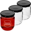 Pot TO 425ml met opdruk 'Huisgemaakte lekkernij' en zwarte deksel fi 82 - 3 stuks  - 1 ['potten met opdruk', ' decoratieve potten', ' potten met deksels', ' potten voor conserven', ' elegante potten', ' potten voor jam', ' pot met opdruk', ' pot met afbeelding', ' potten voor conserven', ' potten voor voorraadkast', ' pot 500 ml']
