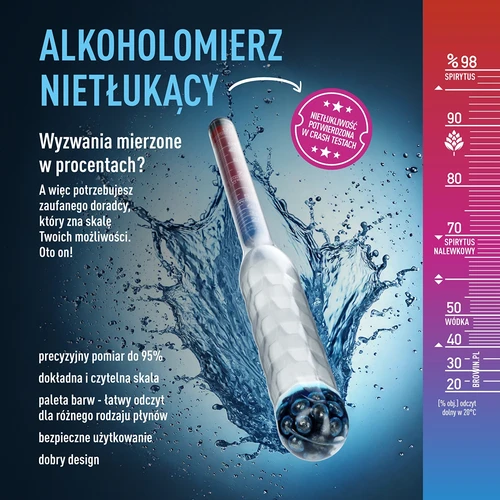 Alkoholomierz nietłukący z probówką, zakres pomiaru 20-98% - 5