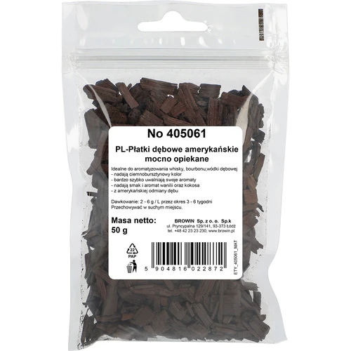 Amerikaanse eiken vlokken zwaar geroosterd, 50 g - 2 ['eiken chips', ' eiken vlokken', ' natuurlijke eiken vlokken', ' zwaar geroosterde eiken vlokken', ' eiken vlokken voor whisky', ' eiken vlokken voor bourbon', ' vlokken voor brandy', ' vlokken voor eiken wodka', ' veroudering van dranken', ' aromatiseren van dranken', ' voor alcohol', ' toevoegingen voor alcohol', ' smaaktoevoegingen', ' eiken vlokken 50 g', ' Amerikaanse eiken snippers', ' vlokken van Amerikaans eiken', ' aromatiserende vlokken', ' zwaar geroosterde chips', ' hoe gemakkelijk whisky te maken']