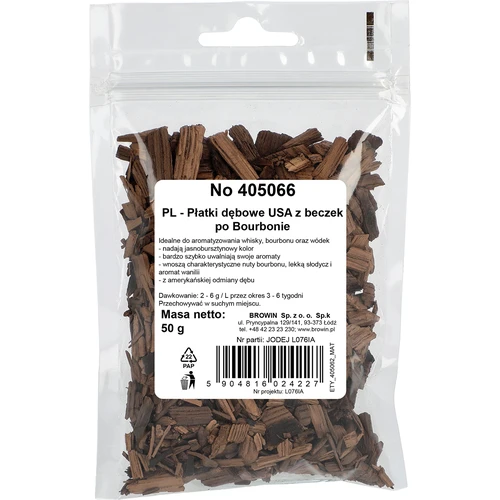 Amerikaanse eiken vlokken, zwaar geroosterd, van bourbonvaten, 50 g - 2 ['eiken vlokken', ' vlokken van bourbonvaten', ' vlokken van bourbonvaten', " drankaroma's", ' zelfgemaakte dranken in bourbonstijl', ' Amerikaanse eiken vlokken', ' bourbon eiken vlokken', ' zwaar geroosterde vlokken', ' aromatische vlokken voor whiskey', ' aromatische vlokken voor brandy']