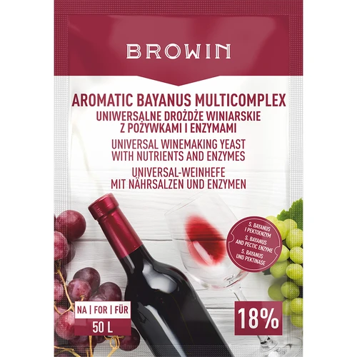 Aromatic Bayanus Multicomplex startpakket voor wijn, 40 g  - 1 ['bayanus gist', ' bayanus', ' wijngist', ' wijn 18%', ' gist + voedingsstof', ' voor fruitwijnen', ' voor 50 l wijn', ' recept voor wijn', ' fermentatie in pulp', ' sterke wijn', ' pecto-enzym']