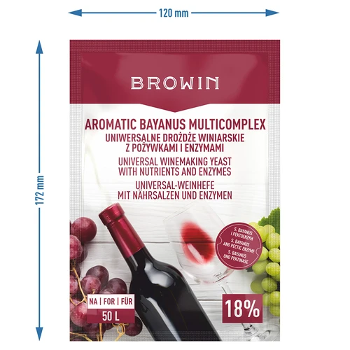 Aromatic Bayanus Multicomplex startpakket voor wijn, 40 g - 4 ['bayanus gist', ' bayanus', ' wijngist', ' wijn 18%', ' gist + voedingsstof', ' voor fruitwijnen', ' voor 50 l wijn', ' recept voor wijn', ' fermentatie in pulp', ' sterke wijn', ' pecto-enzym']
