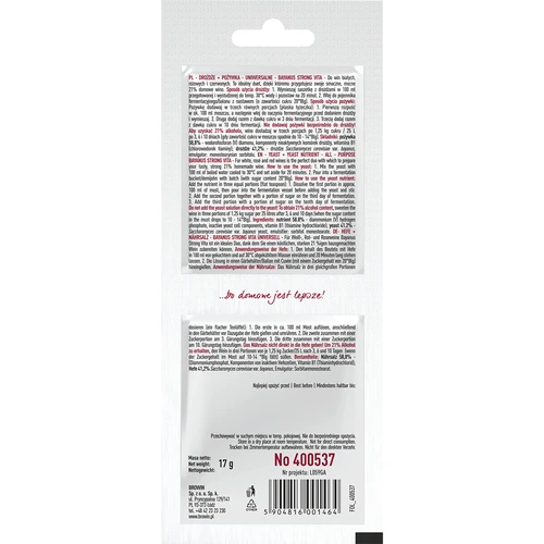 Bayanus-gist + voedingsstof - Universeel - 21%, 17 g - 2 ['wijnbouwgist', ' Bayanus-gist', ' voor rode wijn', ' voor witte wijn', ' voor druivenwijn', ' voor roséwijn', ' voedingsstof voor gist', ' voor fruitwijn', ' sterke wijn', ' 21%']