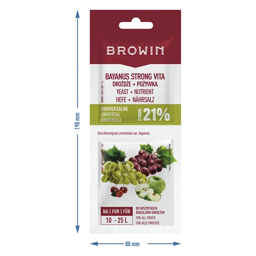 Bayanus-gist + voedingsstof - Universeel - 21%, 17 g - 3 ['wijnbouwgist', ' Bayanus-gist', ' voor rode wijn', ' voor witte wijn', ' voor druivenwijn', ' voor roséwijn', ' voedingsstof voor gist', ' voor fruitwijn', ' sterke wijn', ' 21%']
