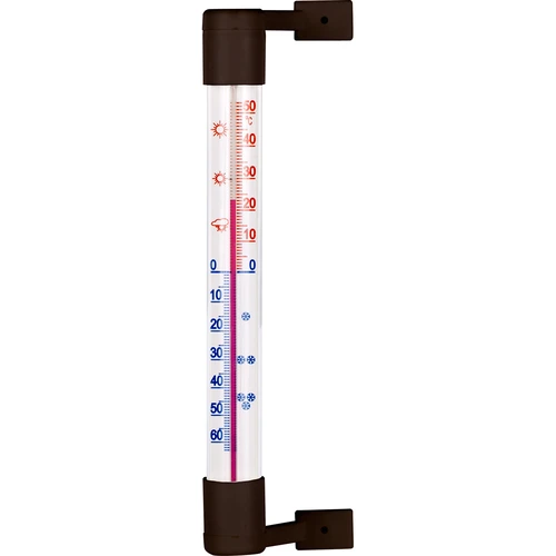 Bruine buitenthermometer (-50°C tot +50°C) 18cm  - 1 ['buitenthermometer', ' thermometer', ' vensterthermometer', ' thermometer leesbare schaal', ' thermometer van kunststof', ' thermometer voor raam', ' thermometer voor balkon', ' tweezijdige thermometer', ' zelfklevende thermometer']