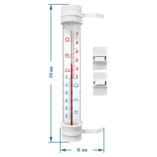 Buitenthermometer (-50°C tot +50°C) 23cm mix, Poolse productie - 2 ['buitenthermometer', ' thermometer', ' raamthermometer', ' thermometer met duidelijke schaal', ' thermometer van kunststof', ' thermometer voor raam', ' thermometer voor balkon', ' tweezijdige thermometer', ' zelfklevende thermometer']