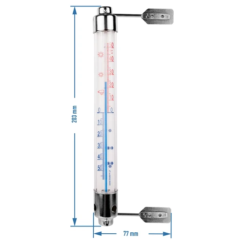 Buitenthermometer met metalen behuizing (-50°C tot +50°C) 20cm - 2 ['buitenthermometer kwikvrij', ' thermometer', ' raamthermometer', ' thermometer leesbare schaal', ' thermometer van kunststof', ' thermometer voor raam', ' thermometer voor balkon', ' tweezijdige thermometer', ' zelfklevende thermometer']