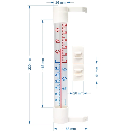 Buitenthermometer met transparante schaal (-70°C tot +50°C) 23cm mix - 2 ['buitenthermometer', ' welke temperatuur', ' plakthermometer', ' schroefthermometer', ' duidelijke schaal']