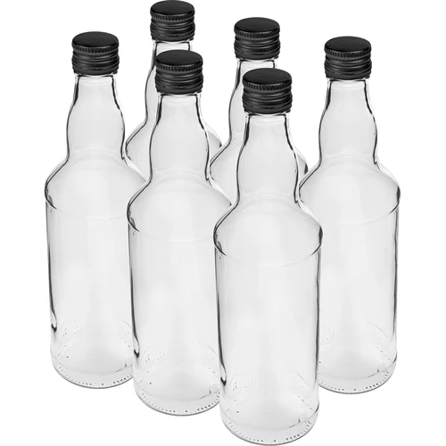 Butelka 500 ml na wódkę, z czarną zakrętką, 6szt.