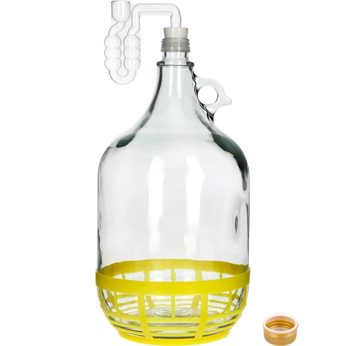Dame 5L met kurk, horizontale buis en dop - 2 ['set voor wijn bier honing', ' dame', ' dame 5 liter', ' mandfles', ' mandfles voor wijn', ' dame mandfles', ' dame in mand', ' dame 5 L', ' ballon 5 L', ' demijohn', ' ballon in mand', ' damefles 5L in mand', ' ballon', ' mandfles voor wijn', ' set met fermentatiebuis', ' huisgemaakte dranken', ' horizontale fermentatiebuis', ' mandfles voor sterke drank', ' dame voor fermentatie', ' set voor wijn voor beginners', ' fermentatiefles']