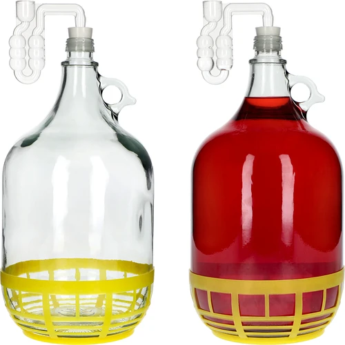 Dame 5L met kurk, horizontale buis en dop - 5 ['set voor wijn bier honing', ' dame', ' dame 5 liter', ' mandfles', ' mandfles voor wijn', ' dame mandfles', ' dame in mand', ' dame 5 L', ' ballon 5 L', ' demijohn', ' ballon in mand', ' damefles 5L in mand', ' ballon', ' mandfles voor wijn', ' set met fermentatiebuis', ' huisgemaakte dranken', ' horizontale fermentatiebuis', ' mandfles voor sterke drank', ' dame voor fermentatie', ' set voor wijn voor beginners', ' fermentatiefles']