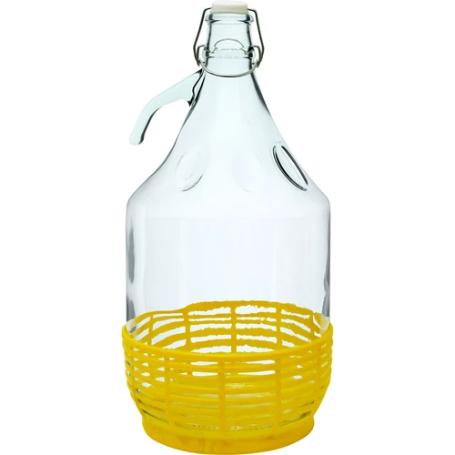 Dame Jeanne 5 L - plastic mand, draadsluiting  - 1 ['voor wijn', ' voor likeur', ' voor wijn', ' voor likeur', ' wijnfles', ' wijnkan', ' voor sap', ' met mechanische sluiting', ' glazen dame', ' glazen fles']