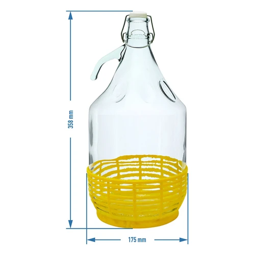 Dame Jeanne 5 L - plastic mand, draadsluiting - 2 ['voor wijn', ' voor likeur', ' voor wijn', ' voor likeur', ' wijnfles', ' wijnkan', ' voor sap', ' met mechanische sluiting', ' glazen dame', ' glazen fles']