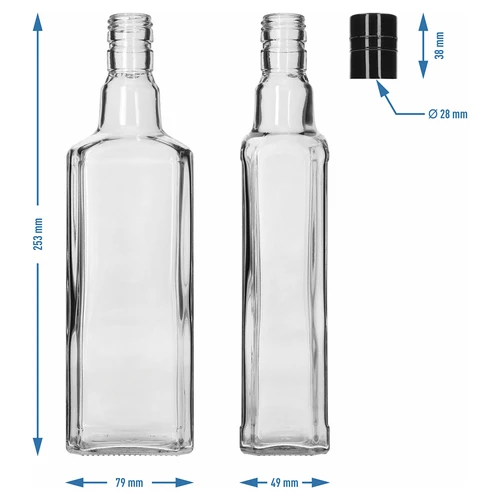 Decoratieve fles TYNKTURA 0,5 L, met lange zwarte schroefdop Ø 28 mm, 1 stuk. - 5