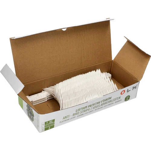 Decoratieve vogelafschrikkende strips met spikes, wit - van kunststof, 6 stuks - 8 ['vogelafschrikker', ' vogelspikes', ' spikes tegen vogels', ' plastic spikes afschrikker', ' duivenspikes', ' decoratieve spikes voor vensterbank', ' strip met spikes tegen vogels', ' decoratieve strip met spikes', ' plastic strips voor vogels', ' bescherming tegen vogels', ' bescherming tegen duiven', ' gevelbescherming tegen vogels', ' vogels afschrikken', ' schone vensterbank', ' spikes op plastic strip', ' set spikes voor vogels', ' effectieve bescherming tegen duiven', ' vogels', ' vogels afschrikkende spikes', ' decoratieve strips om vogels af te schrikken', ' hoe vogels effectief af te schrikken', ' strips en spikes veilig voor vogels']