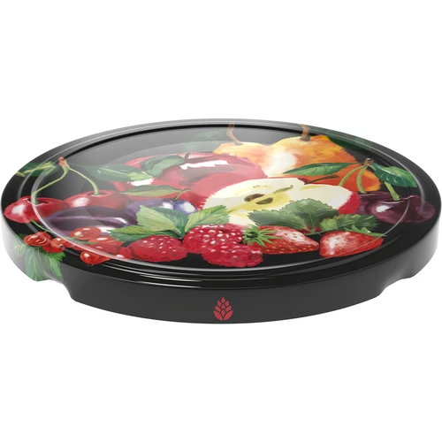 Deksel fi 66/4 fruit op zwarte achtergrond - 10 stuks - 2 ['doppen', ' potten', ' doppen voor jam', ' opslag', ' potdeksels', ' seizoensfruit', ' deksels voor potten', ' deksel fi 66', ' klikdeksels']