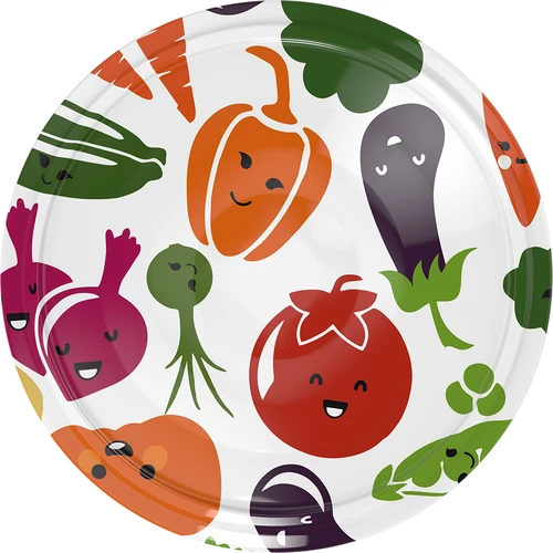 Deksel fi 66/4 groente gezichtjes - 10 stuks  - 1 ['deksels voor potten', ' deksels voor conserven', ' kleurrijke deksels', ' voor potten fi 66', ' voor pasteuriseren', ' deksels met klik']