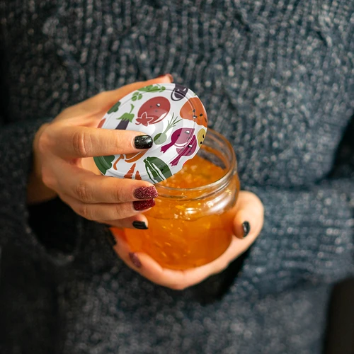 Deksel fi 66/4 groente gezichtjes - los - 6 ['deksels voor potten', ' deksels voor conserven', ' kleurrijke deksels', ' voor potten fi 66', ' voor pasteuriseren', ' deksels met klik']