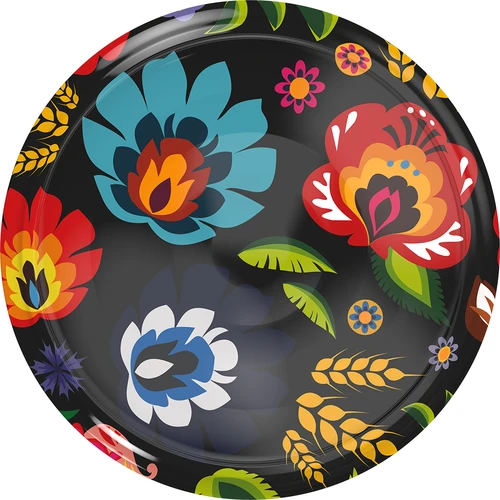 Deksel fi 66/4 zwart Folk - 10 stuks  - 1 ['Deksels voor potten', ' deksel voor pot', ' deksels fi 66', ' deksels 4 klemmen', ' deksels voor pasteurisatie', ' folkloristische deksels', ' zwarte deksels', ' potdeksels', ' voor conserven']