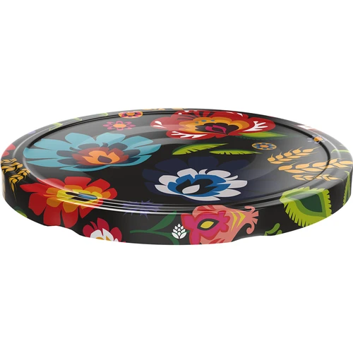 Deksel fi 82/6 Folk zwart - 10 stuks - 2 ['Deksels voor potten', ' deksel voor pot', ' deksels fi 82', ' deksels 4 klemmen', ' deksels voor pasteurisatie', ' folkloristische deksels', ' zwarte deksels', ' potdeksels', ' voor conserven']