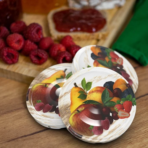 Deksel fi 82/6 fruit op witte achtergrond - 10 stuks - 4 ['deksels voor potten', ' schroefdoppen voor potten', ' deksels voor potten', ' fruitdeksels', ' deksels met fruit', ' decoratieve deksels voor potten', ' deksels', ' deksels met 6 klemmen', ' deksels met klik', ' deksels voor jam', ' deksels voor confituren', ' deksels voor compotes']