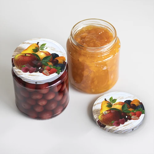 Deksel fi 82/6 fruit op witte achtergrond - 10 stuks - 5 ['deksels voor potten', ' schroefdoppen voor potten', ' deksels voor potten', ' fruitdeksels', ' deksels met fruit', ' decoratieve deksels voor potten', ' deksels', ' deksels met 6 klemmen', ' deksels met klik', ' deksels voor jam', ' deksels voor confituren', ' deksels voor compotes']