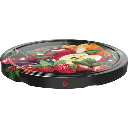 Deksel fi 82/6 fruit op zwarte achtergrond - 10 stuks - 2 ['doppen', ' potten', ' doppen voor jam', ' opslag', ' potdeksels', ' seizoensfruit', ' deksels voor potten', ' deksel fi 82', ' klikdoppen']