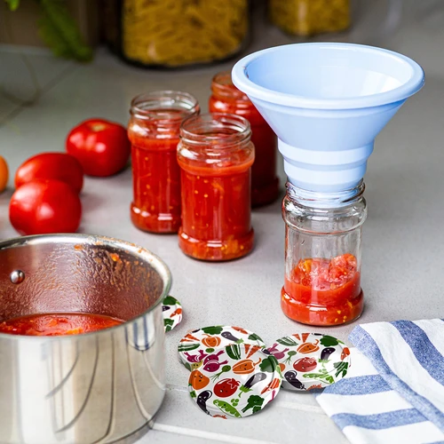 Deksel fi 82/6 groente gezichtjes - 10 stuks - 5 ['deksels voor potten', ' deksels voor conserven', ' kleurrijke deksels', ' voor potten fi 82', ' voor pasteuriseren', ' deksels met klik', ' deksels met groenten']