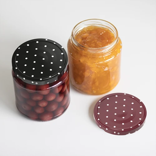 Deksel fi 82/6 stippen mix - 10 stuks - 10 ['deksel voor pot', ' klikdeksels', ' deksels voor potten', ' TO deksels', ' twist-off deksels', ' deksels fi 68', ' deksels met stippen', ' deksels met stippen', ' deksels fi 68', ' deksels met 4 haken', ' browin deksels']