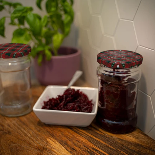 Deksel fi66 Schotse ruit mix, 10 stuks. - 8 ['deksel voor pot', ' klikdeksels', ' deksels voor potten', ' TO deksels', ' twist-off deksels', ' deksels fi 66', ' geruite deksels', ' deksels fi 66/4', ' 4-klauwdeksels', ' Browin deksels.']