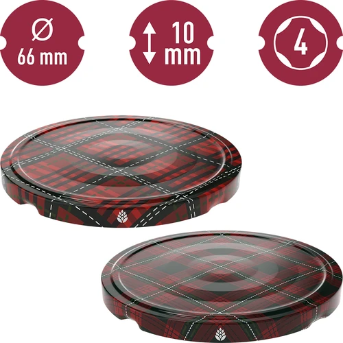 Deksel fi66 Schotse ruit mix, 10 stuks. - 2 ['deksel voor pot', ' klikdeksels', ' deksels voor potten', ' TO deksels', ' twist-off deksels', ' deksels fi 66', ' geruite deksels', ' deksels fi 66/4', ' 4-klauwdeksels', ' Browin deksels.']