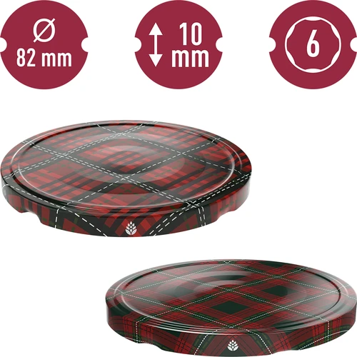 Deksel fi82/6 Schotse ruit mix, 10 stuks - 2 ['deksel voor pot', ' klikdeksels', ' deksels voor potten', ' TO deksels', ' twist-off deksels', ' deksels fi 82', ' geruite deksels', ' deksels fi 82/6', ' 6-punts deksels', ' deksels']