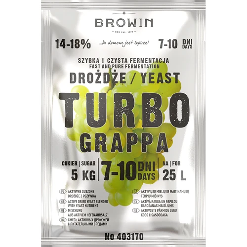 Distilleergist Turbo Grappa 7-10 dagen - 2 ['gist voor alcohol', ' gist voor spiritus', ' gist voor moonshine', ' gist voor samogon', ' gist voor maanshine', ' moonshine', ' samogon', ' maanshine', ' fermentatie van fruitpulp', ' zelfgemaakte grappa']