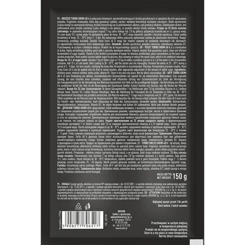 Distilleergist Turbo Grom 48h - 3 ['gist voor alcohol', ' gist voor spiritus', ' gist voor zelfgestookte drank', ' gist voor samogon', ' gist voor moonshine', ' zelfgestookte drank', ' samogon', ' moonshine']