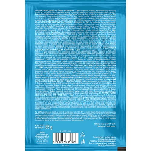 Distilleergist Turbo Grom 5-7 dagen - 3 ['gist voor alcohol', ' gist voor spiritus', ' gist voor moonshine', ' gist voor zelfgemaakte drank', ' gist voor maanshine', ' moonshine', ' zelfgemaakte drank', ' maanshine']